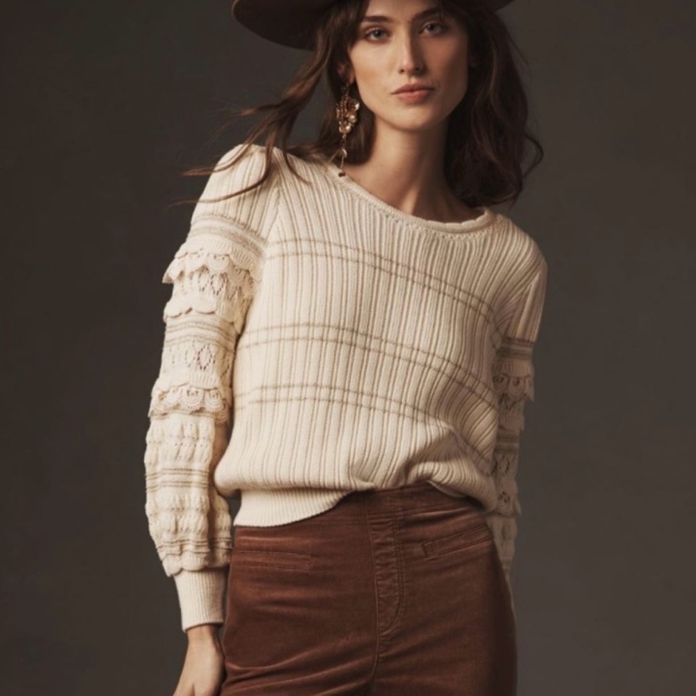 Kachel Ruffle-Sleeve Lurex Sweater by Anthropologie
